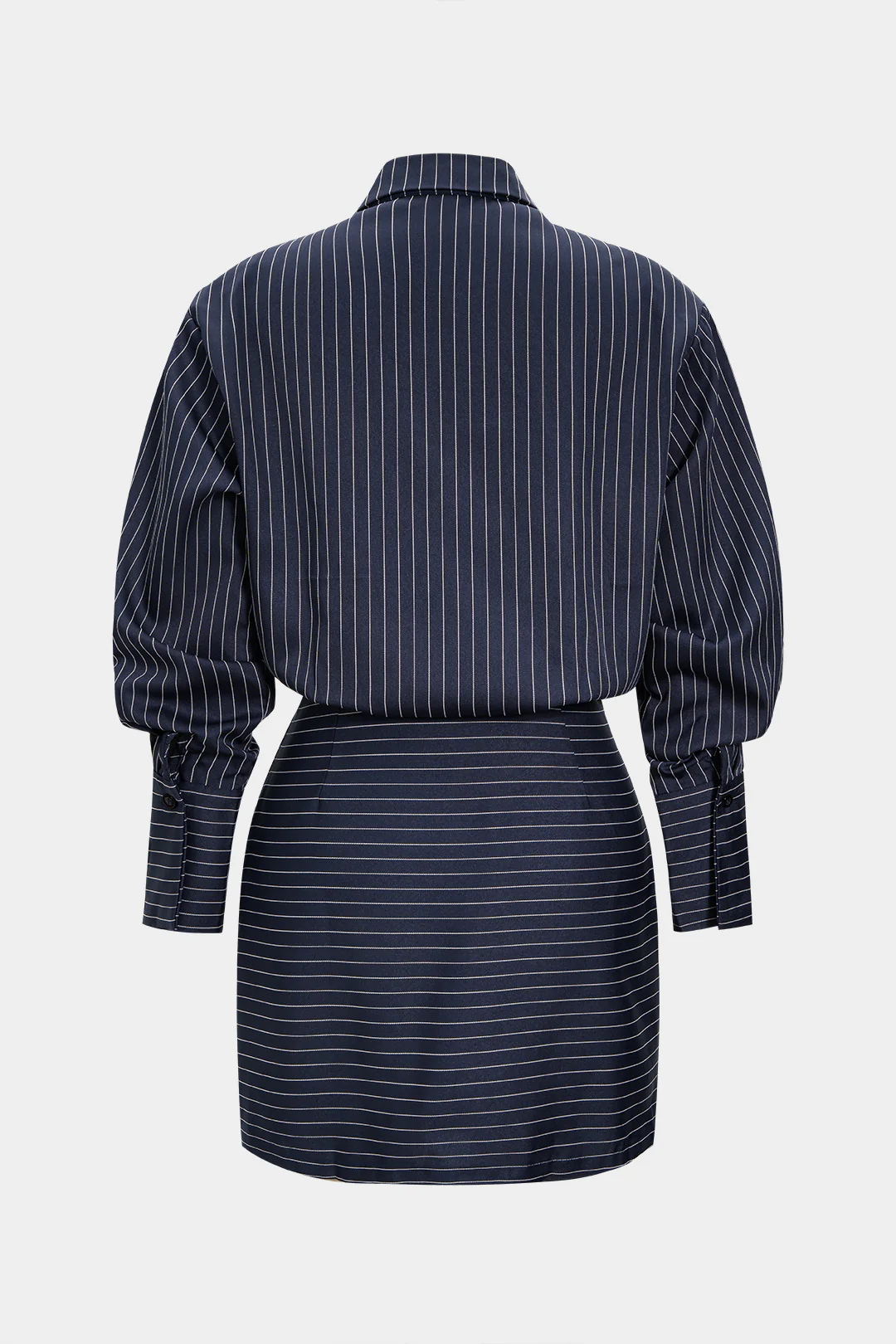 Stripes Print Pleated Ruched Shoulder Pads Long Sleeve Mini Dress - Image 4