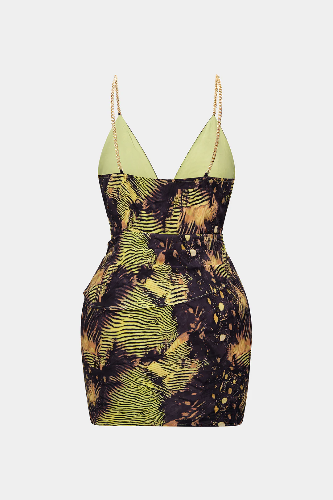 Plus Size Tropical Print Metallic Chain Asymmetrical Ruched Sleeveless Mini Dress - Image 2
