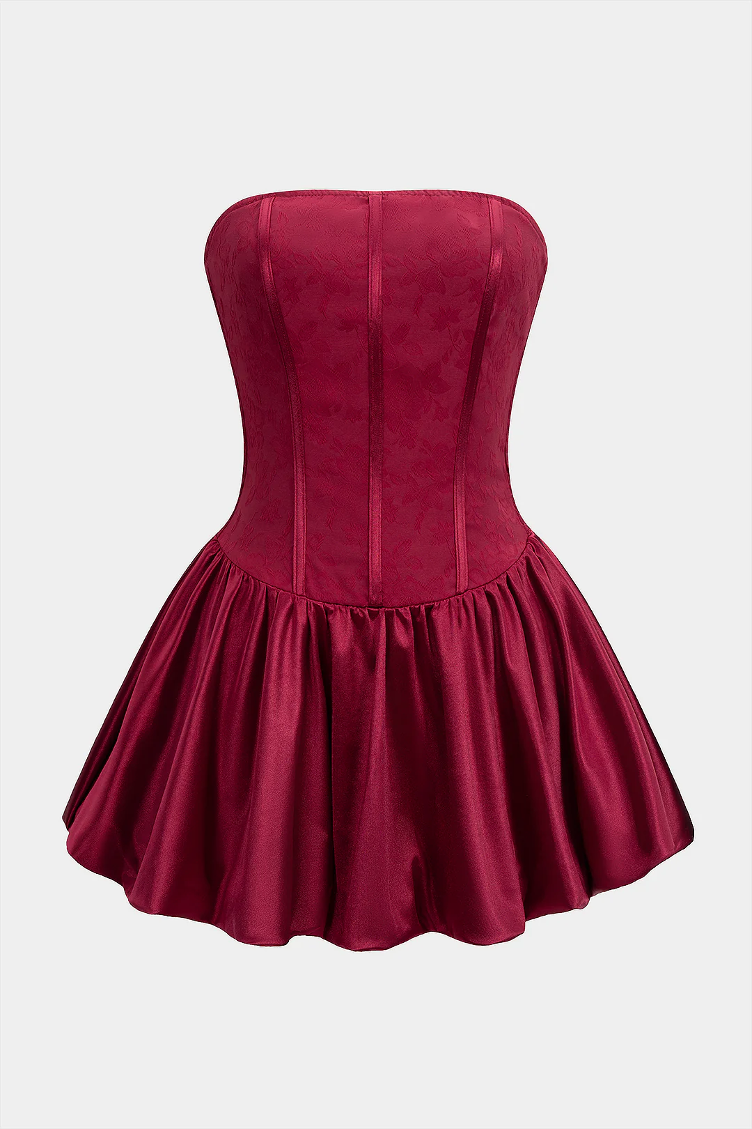 Satin Patchwork Smocked Corset Waist Ruched Strapless Sleeveless Mini Dress - Image 3