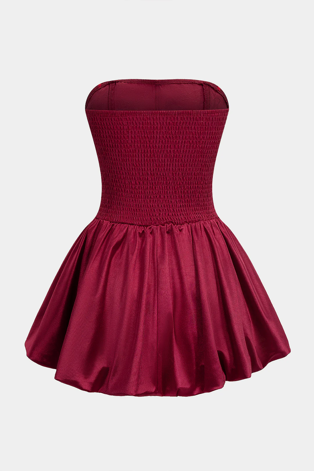 Satin Patchwork Smocked Corset Waist Ruched Strapless Sleeveless Mini Dress - Image 4