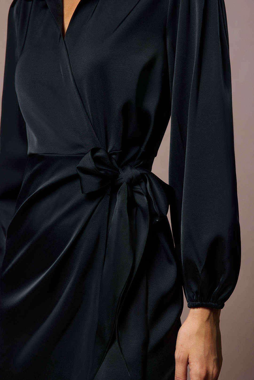 Satin Tie Front V-Neck Long Sleeve Mini Dress - Image 5