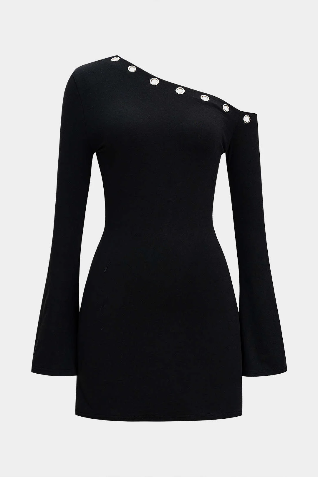 Asymmetrical Neck Cut Out Long Sleeve Mini Dress - Image 2