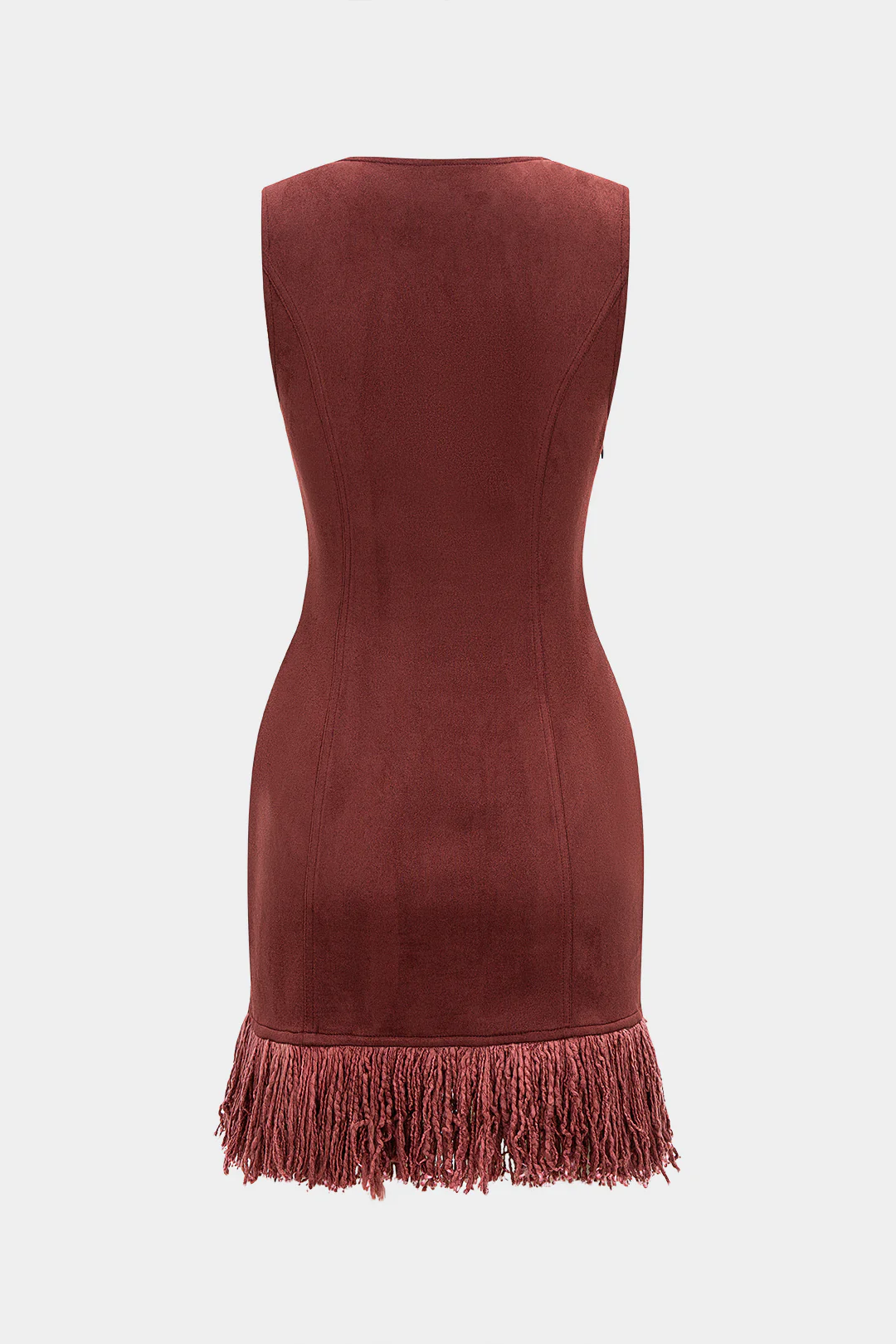 Suede Zipper Fringe Trim Tank Sleeveless Mini Dress - Image 2