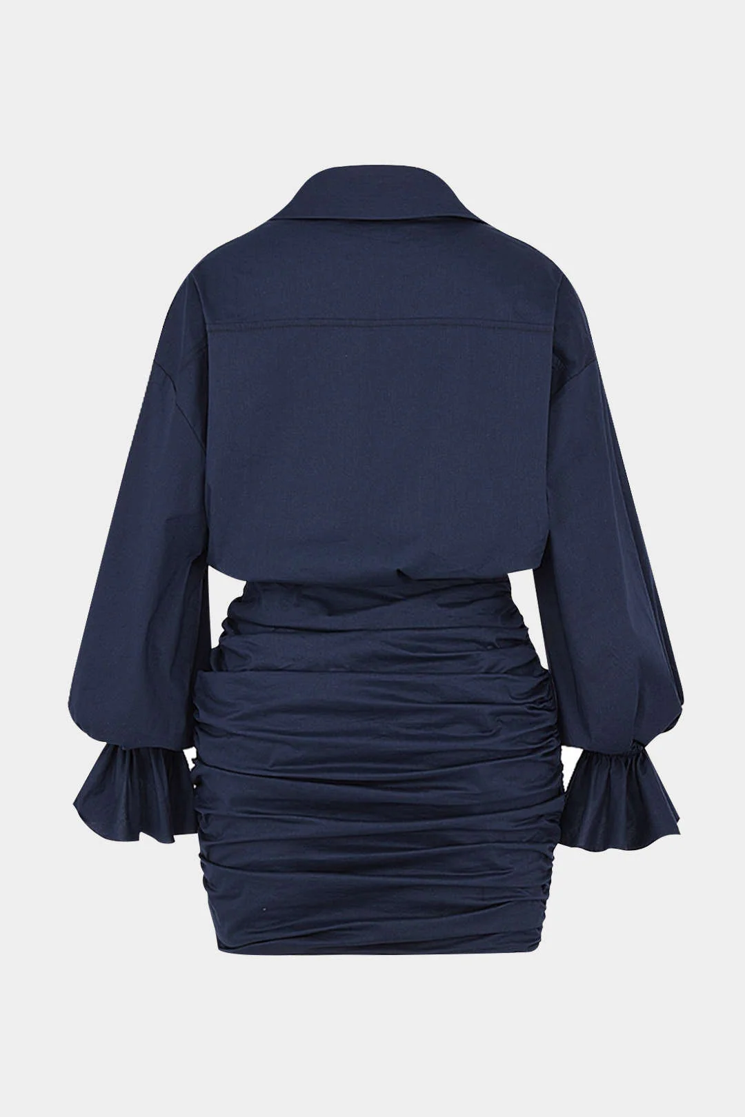 Plus Size Ruched V-Neck Drawstring Ruffle Long Sleeve Mini Dress - Image 2