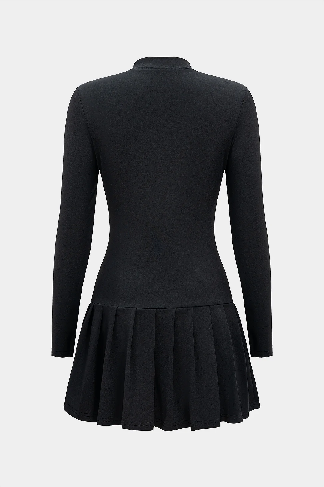 Metallic Button Bow Pleated Long Sleeve Mini Dress - Image 2