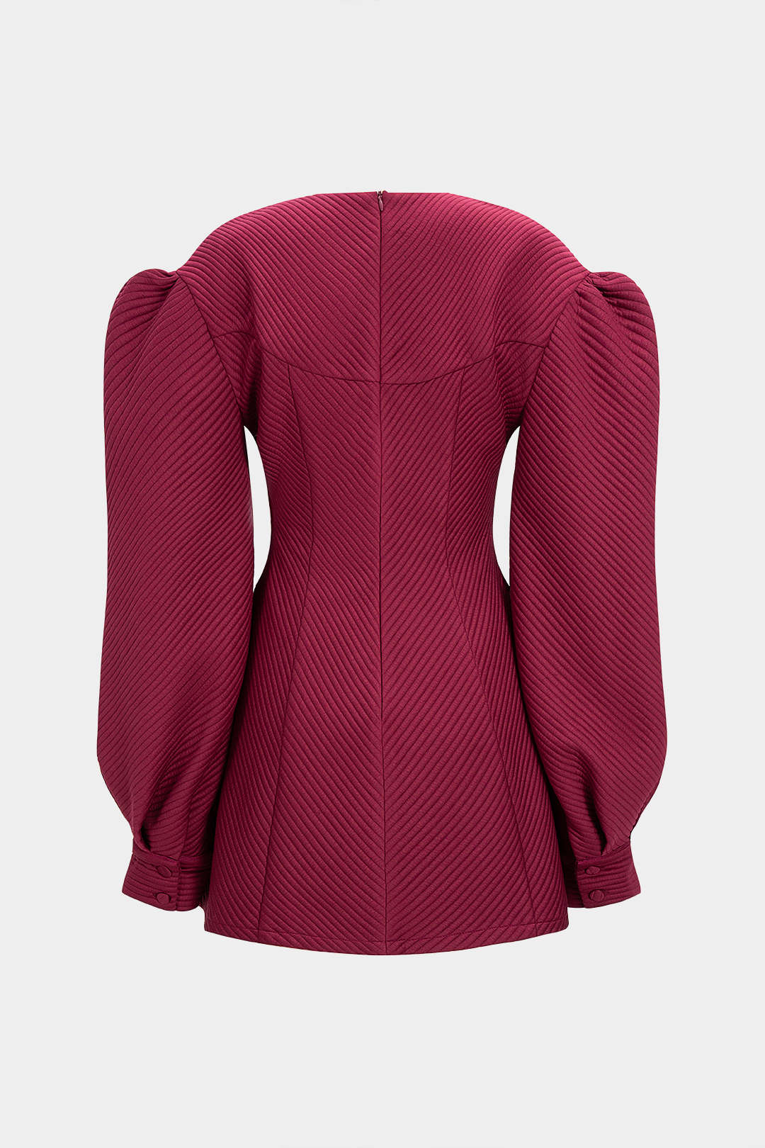 Ruched Zipper Button Puff Long Sleeve Mini Dress - Image 2