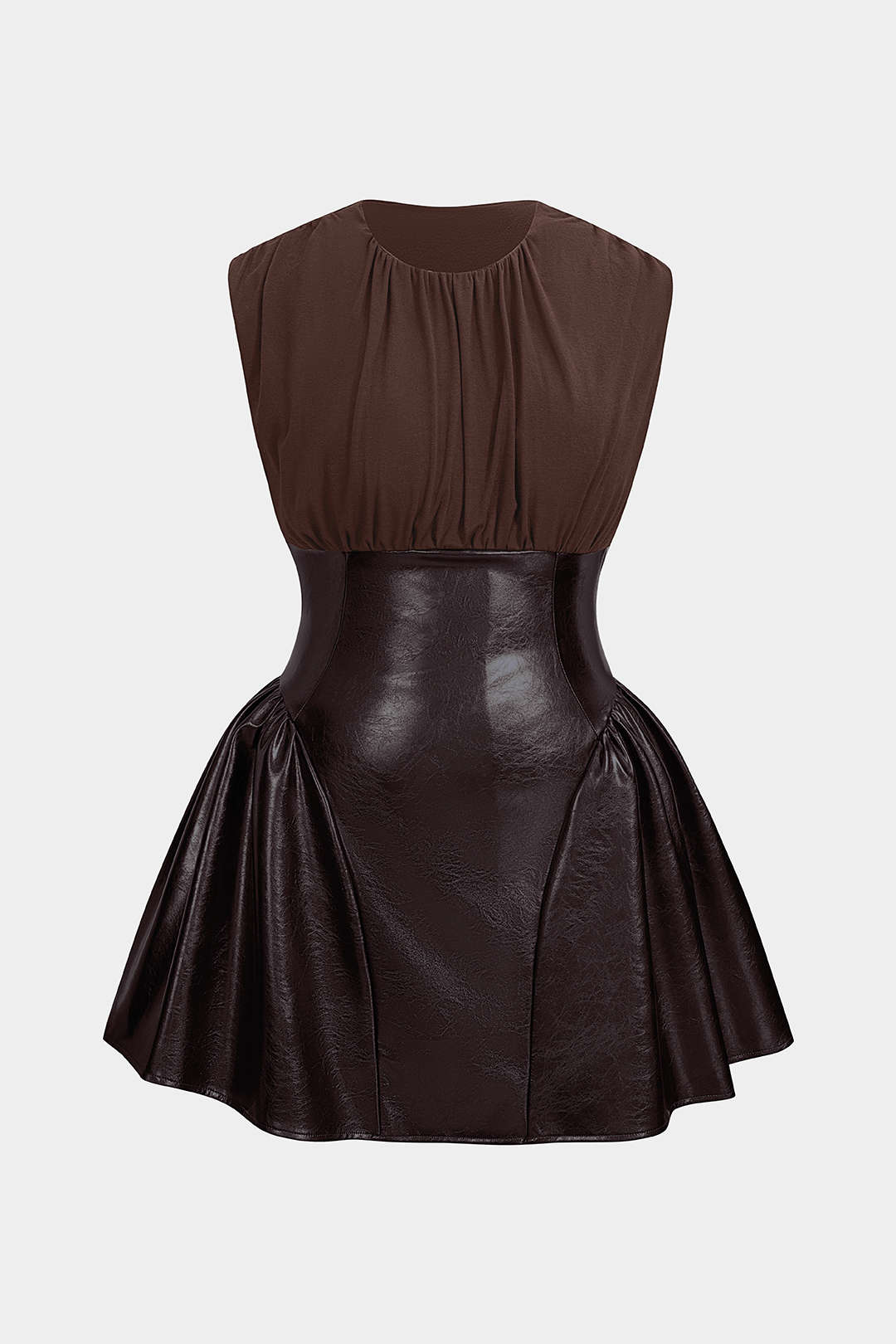 Plus Size Faux Leather Patchwork Ruched Sleeveless Mini Dress - Image 10
