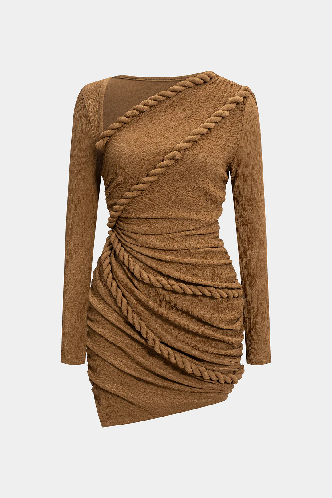Twist Knot Ruched Asymmetrical Long Sleeve Mini Dress - Image 5