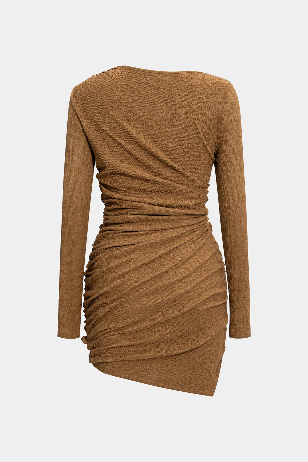 Twist Knot Ruched Asymmetrical Long Sleeve Mini Dress - Image 6