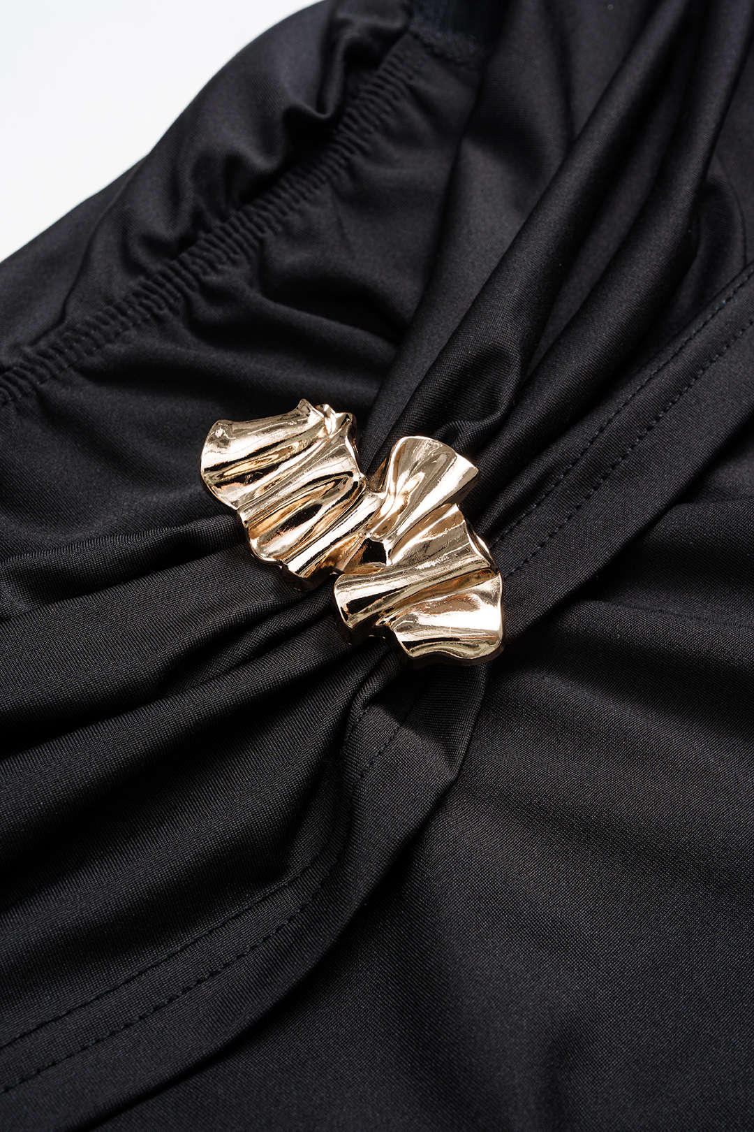 Off Shoulder Sheer Metallic Decor Ruched Long Sleeve Mini Dress - Image 4