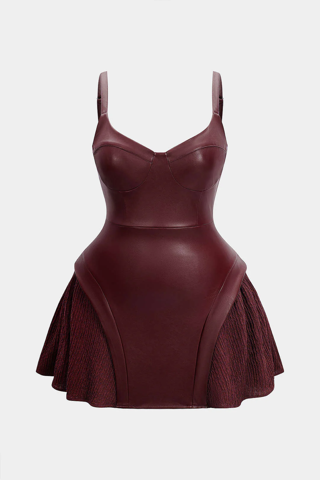 Plus Size Faux Leather Patchwork Sleeveless Mini Dress - Image 4