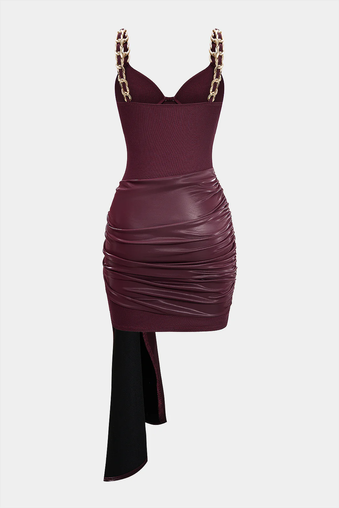 Faux Leather Chain Patchwork Ruched Sleeveless Mini Dress - Image 2