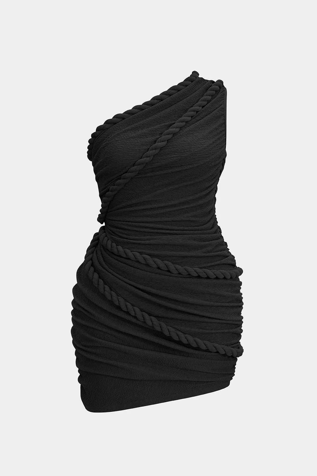 Plus Size Ruched One Shoulder Twist Knot Sleeveless Mini Dress - Image 9
