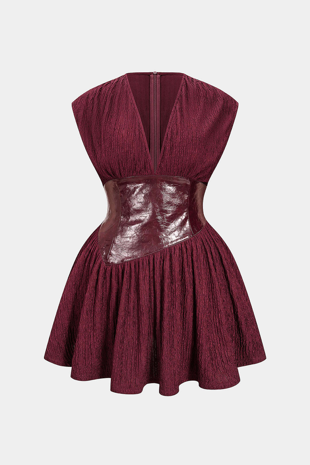 Plus Size Faux Leather Patchwork V-Neck Sleeveless Mini Dress