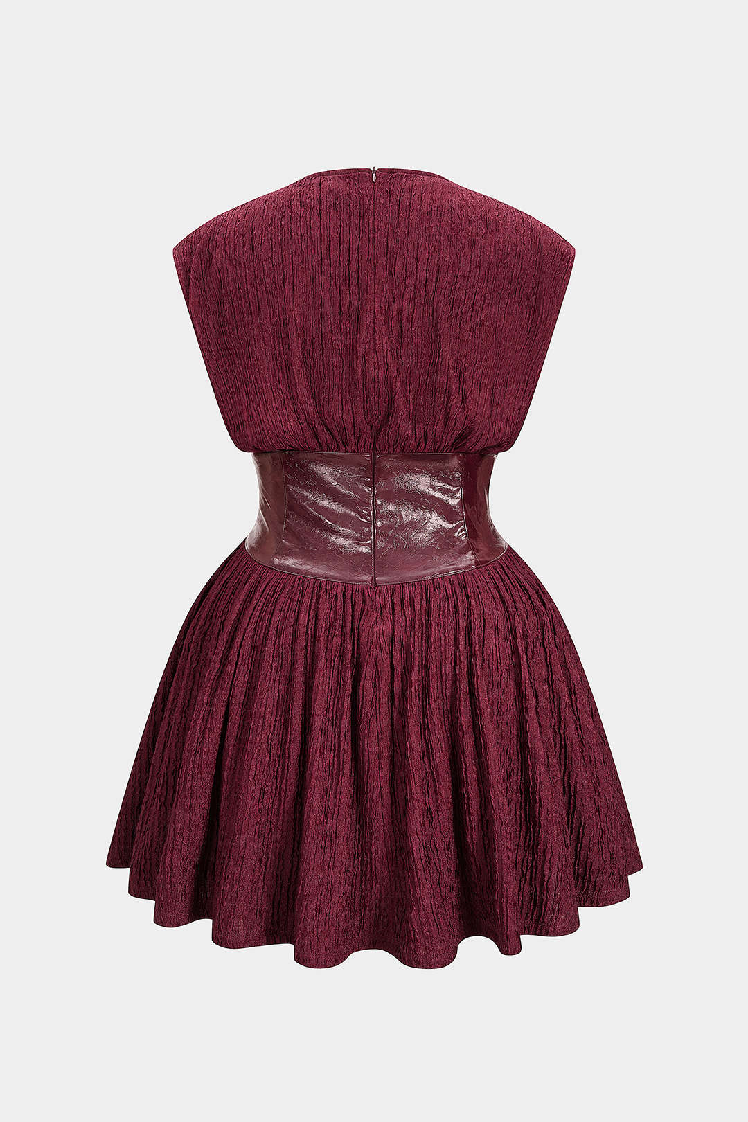 Plus Size Faux Leather Patchwork V-Neck Sleeveless Mini Dress - Image 2