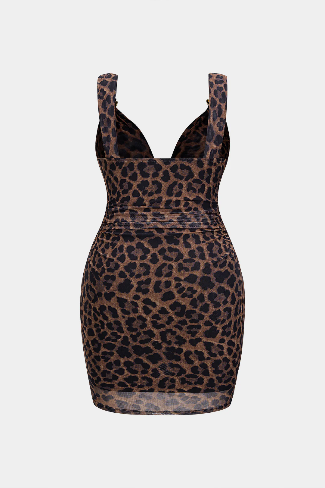 Plus Size Leopard Print Mesh V-Neck Metallic Decor Sleeveless Mini Dress - Image 2