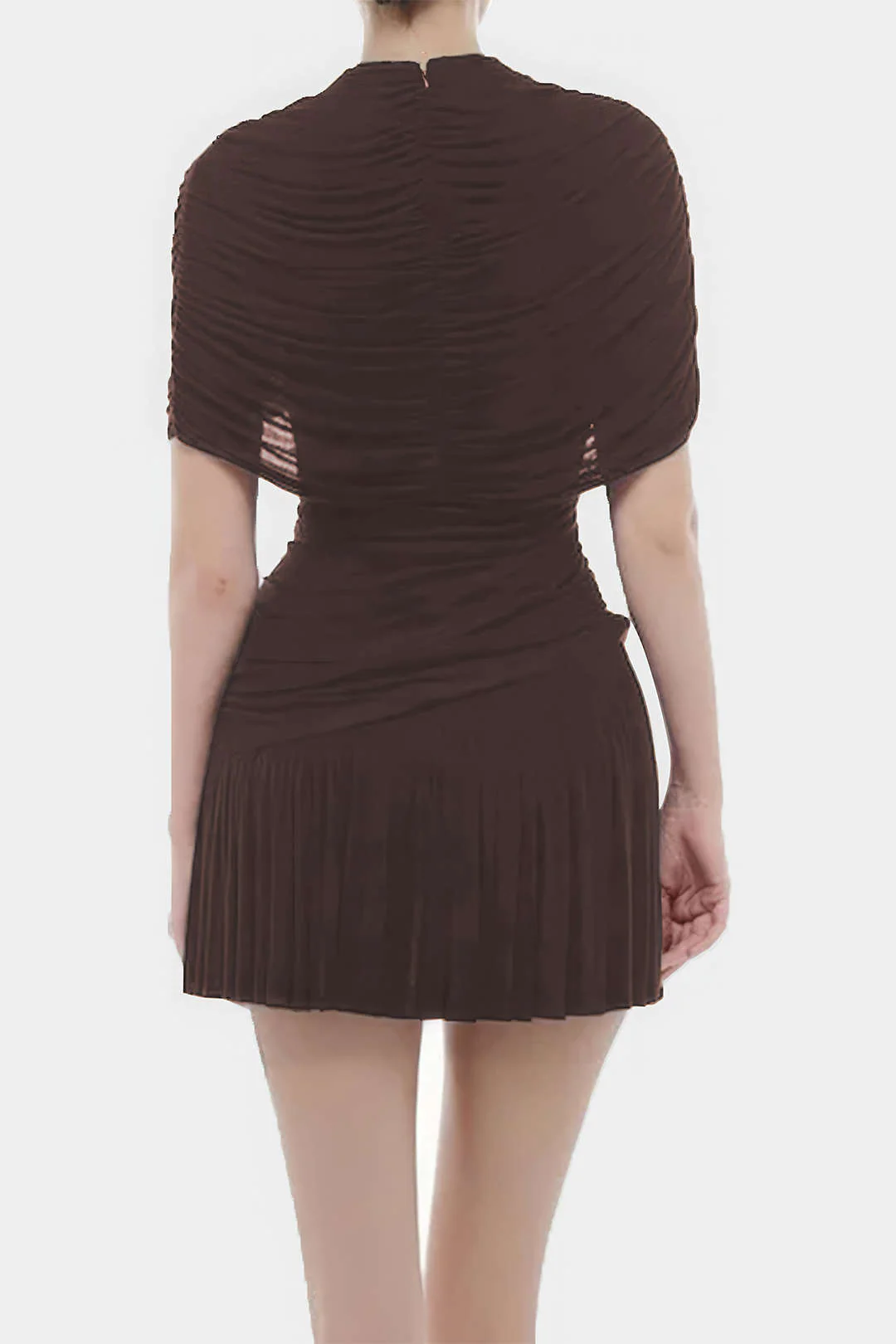 Ruched Asymmetrical Short Sleeve Mini Dress - Image 4