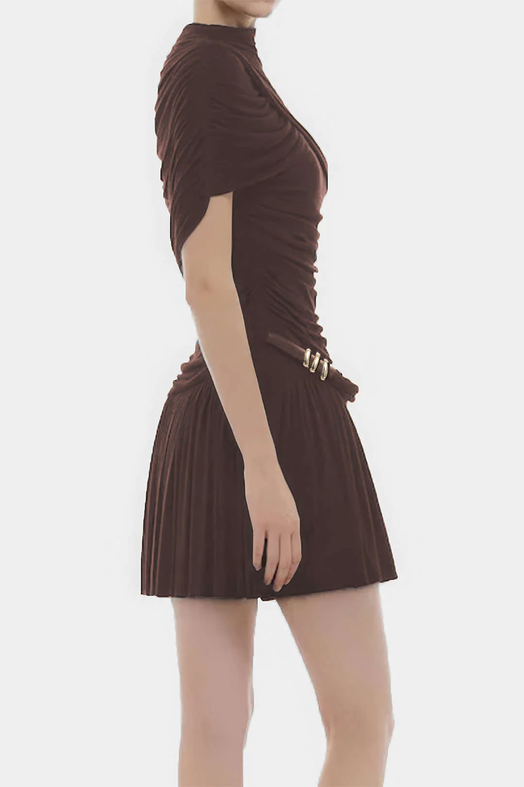 Ruched Asymmetrical Short Sleeve Mini Dress - Image 5