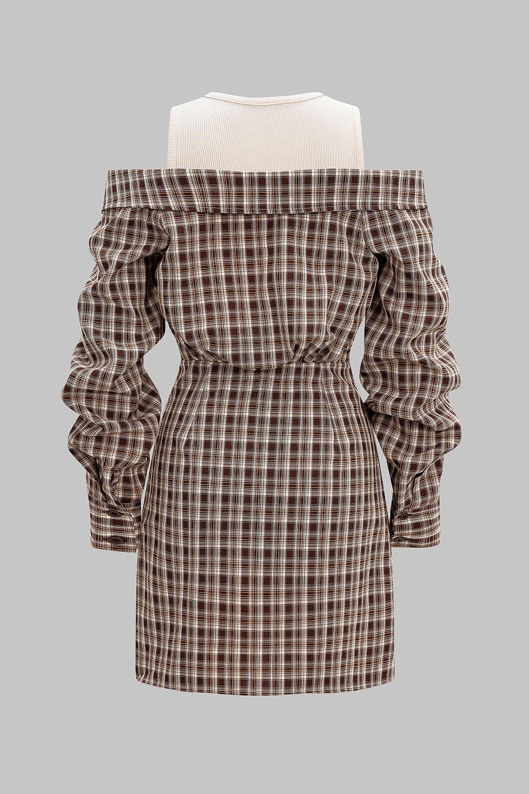 Plaid Print Patchwork Long Sleeve Mini Dress - Image 2
