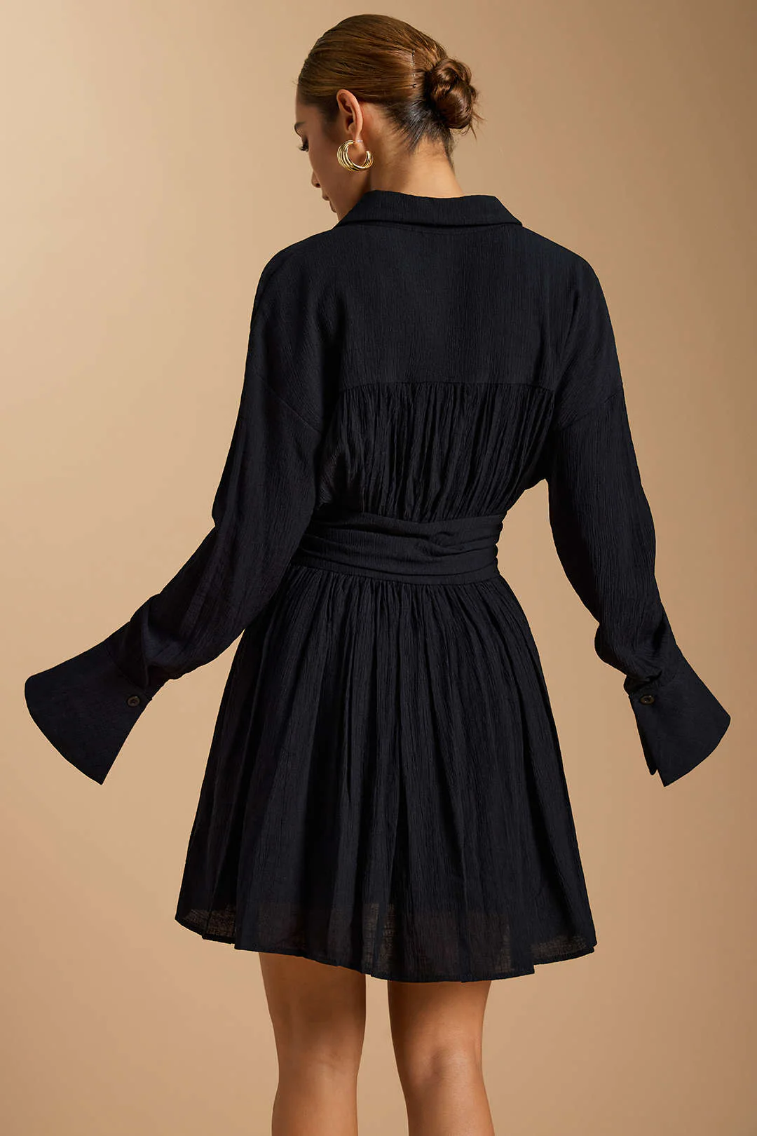 Button Ruched Long Sleeve Mini Dress - Image 3