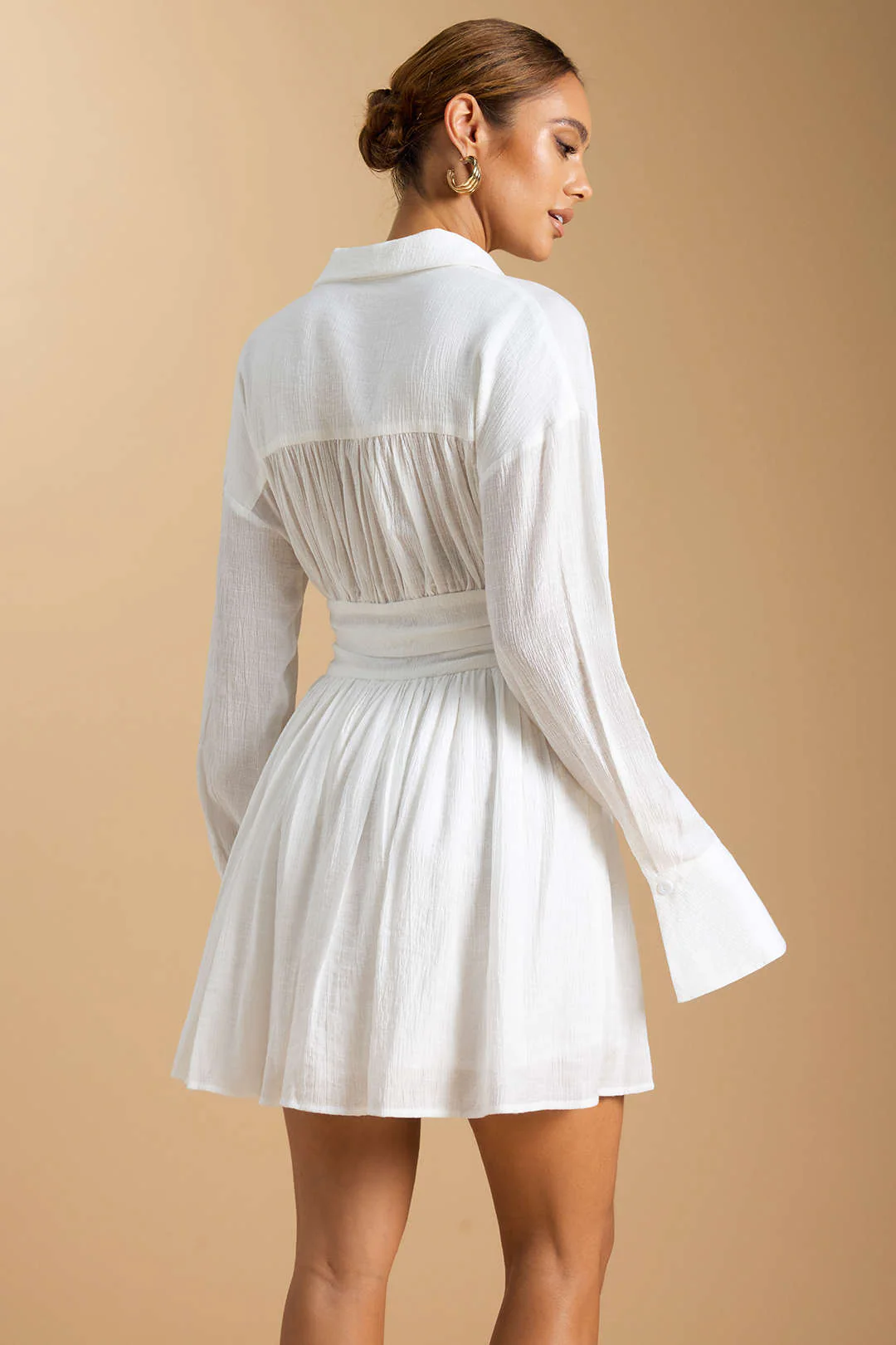 Button Ruched Long Sleeve Mini Dress - Image 8