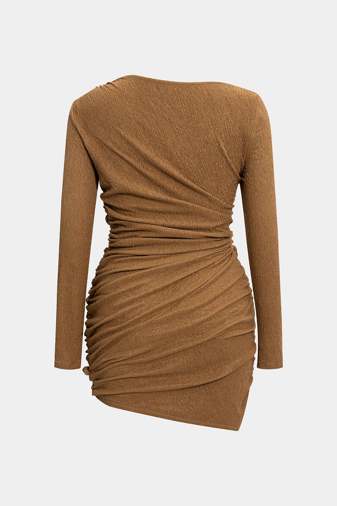Plus Size Twist Knot Ruched Asymmetrical Long Sleeve Mini Dress - Image 2