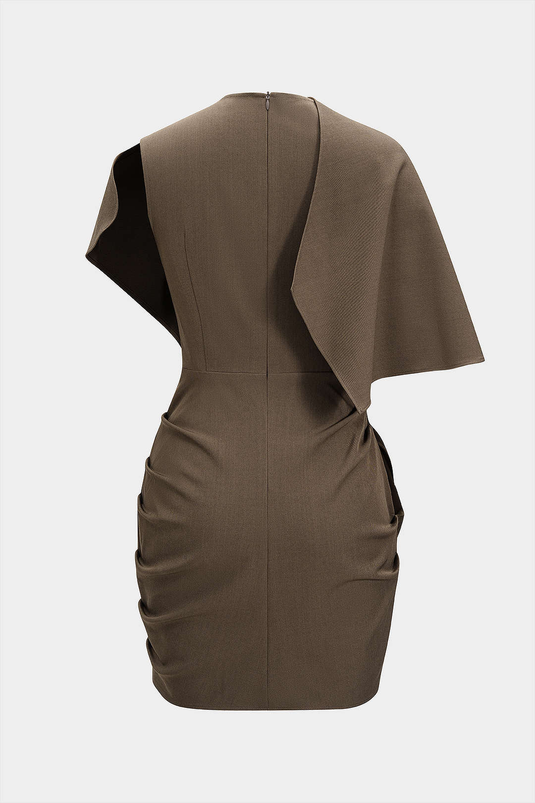 Metallic Ruched Zipper Asymmetrical Short Sleeve Mini Dress - Image 2