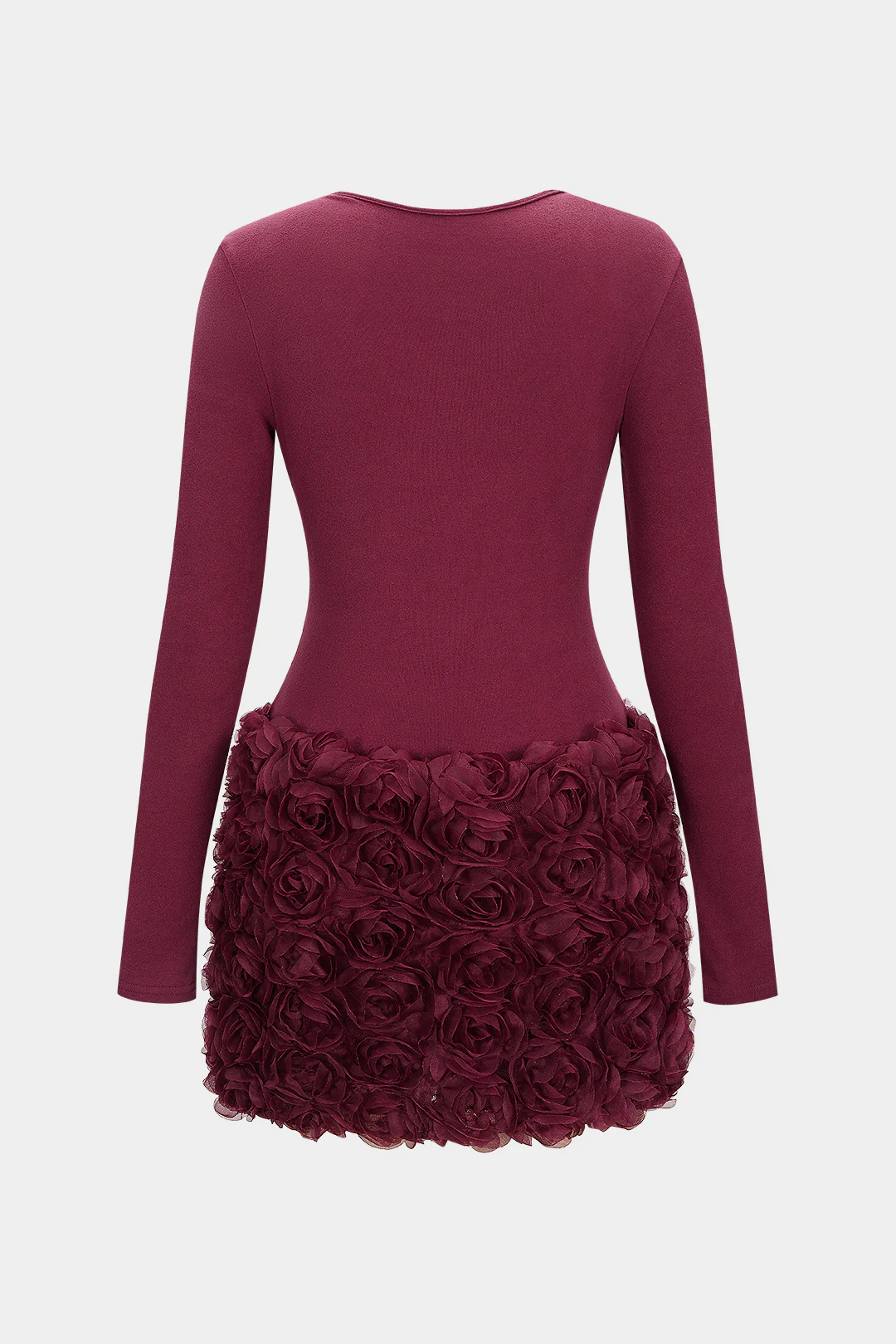 3D Flower Patchwork Long Sleeve Mini Dress - Image 2