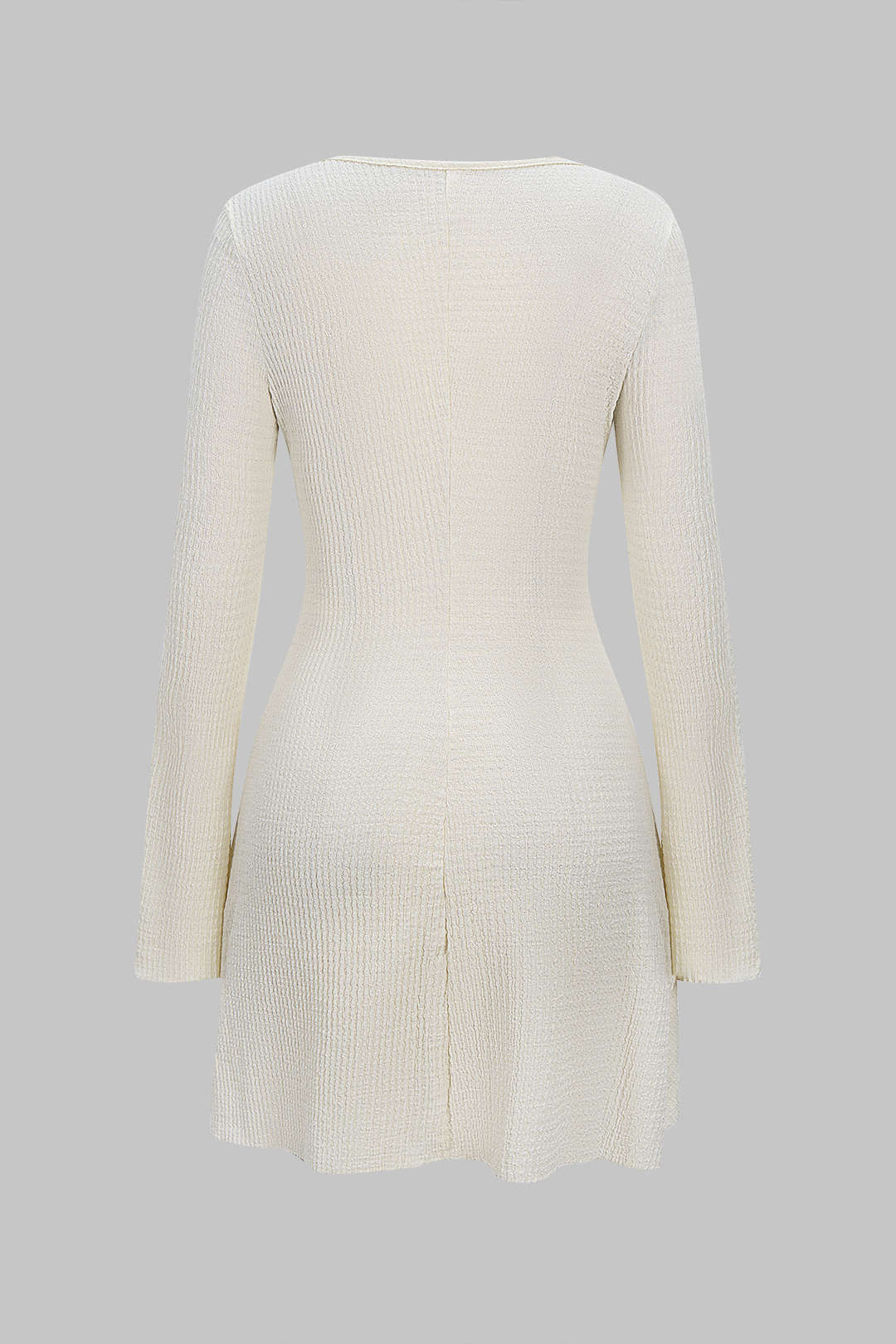 V-Neck Metallic Decor Cut Out Ruffle Hem Long Sleeve Mini Dress - Image 2