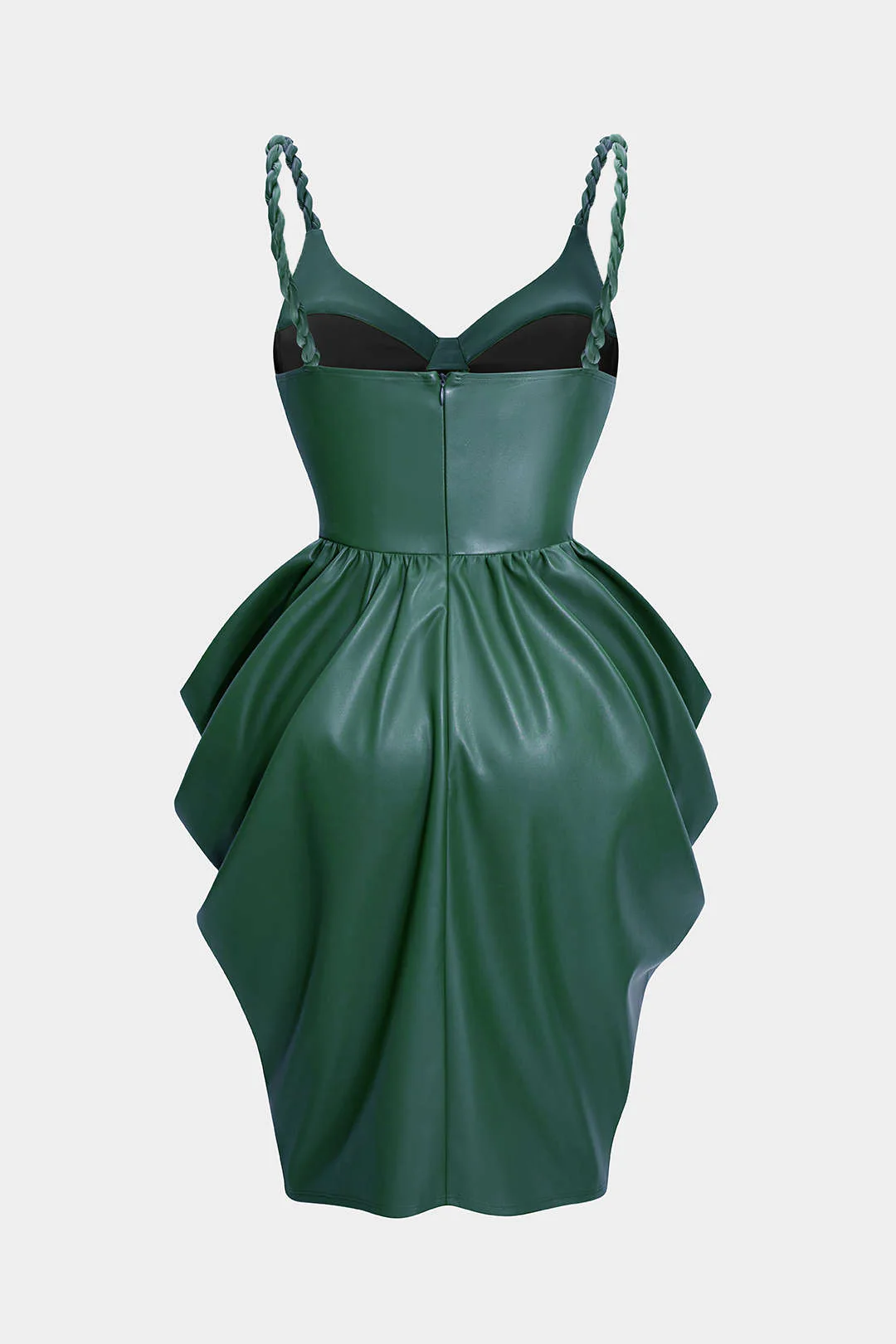 Faux Leather Ruched Twist Knot Sleeveless Mini Dress - Image 2
