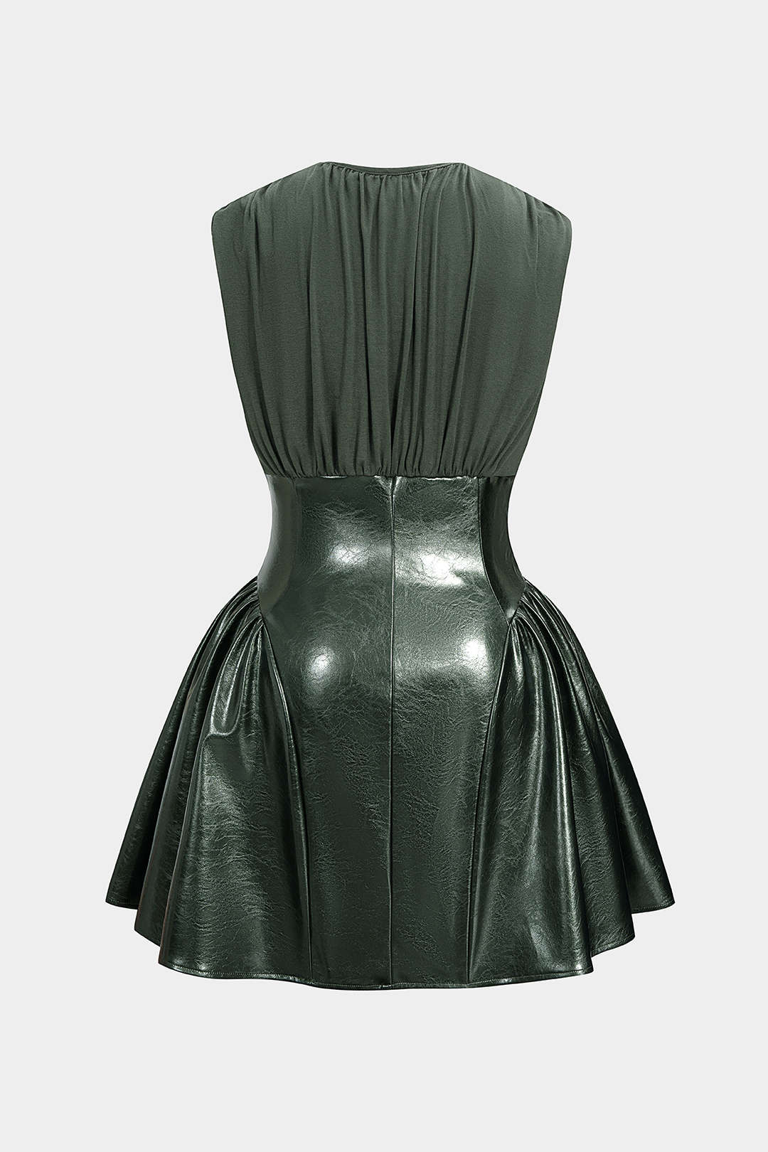 Faux Leather Patchwork Ruched Sleeveless Mini Dress - Image 2