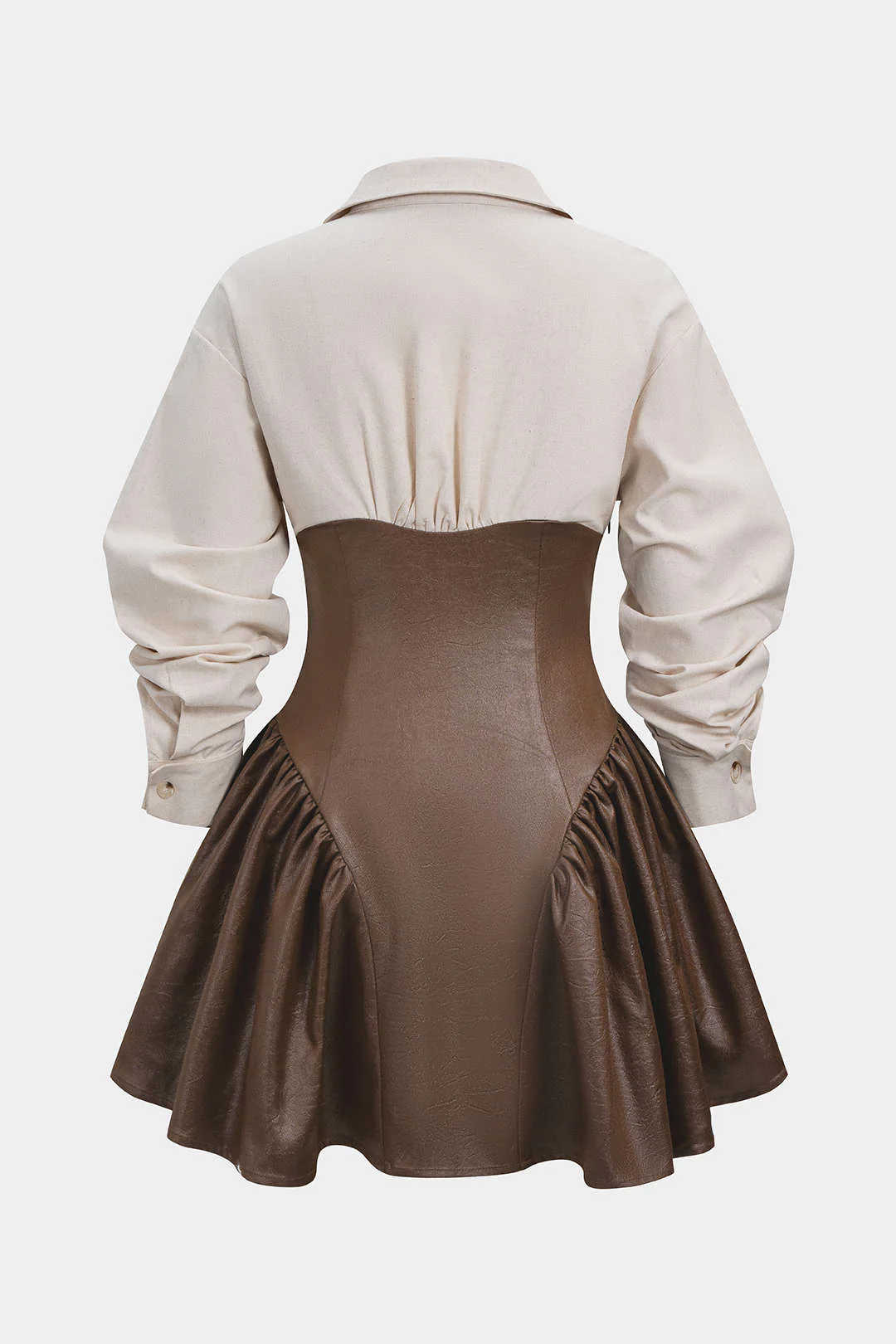Faux Leather Patchwork Long Sleeve Mini Dress - Image 2