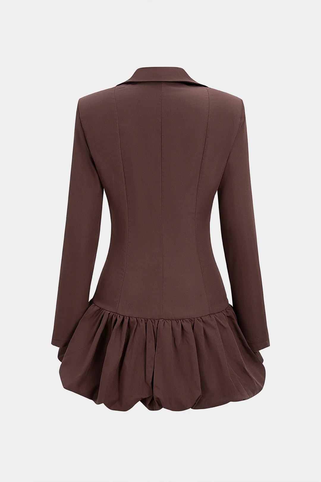 V-Neck Shoulder Pads Puff Hem Long Sleeve Mini Dress - Image 3
