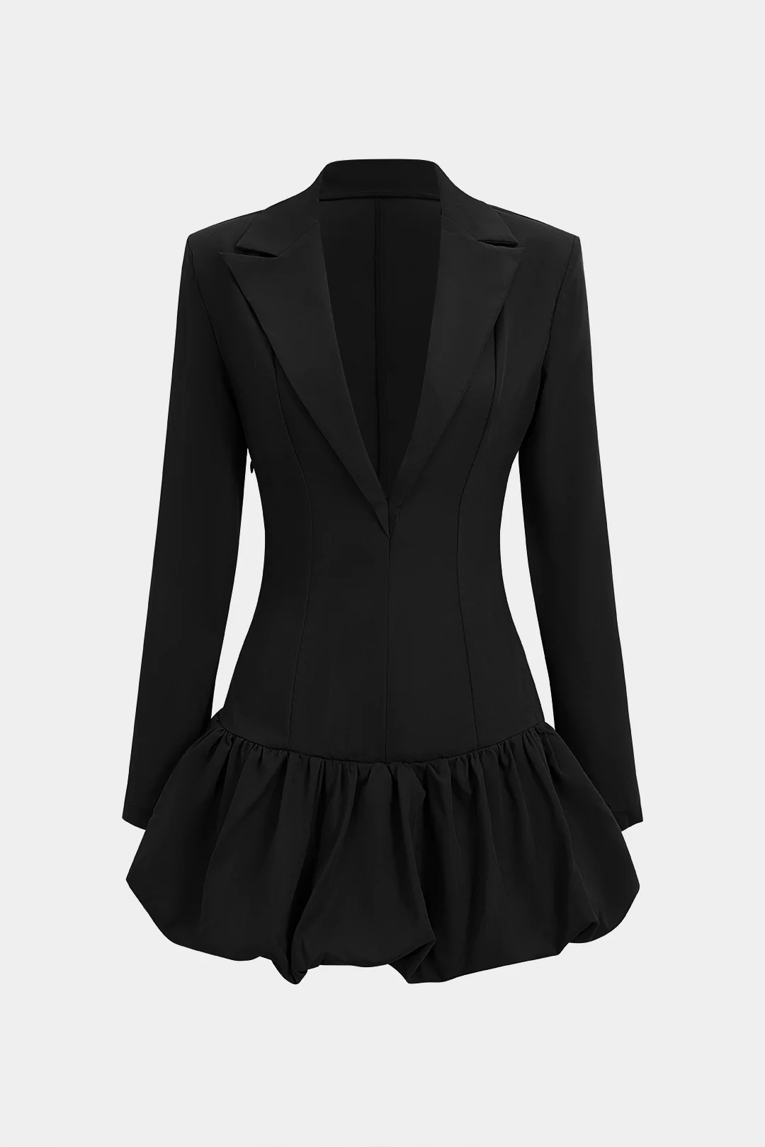 V-Neck Shoulder Pads Puff Hem Long Sleeve Mini Dress - Image 7