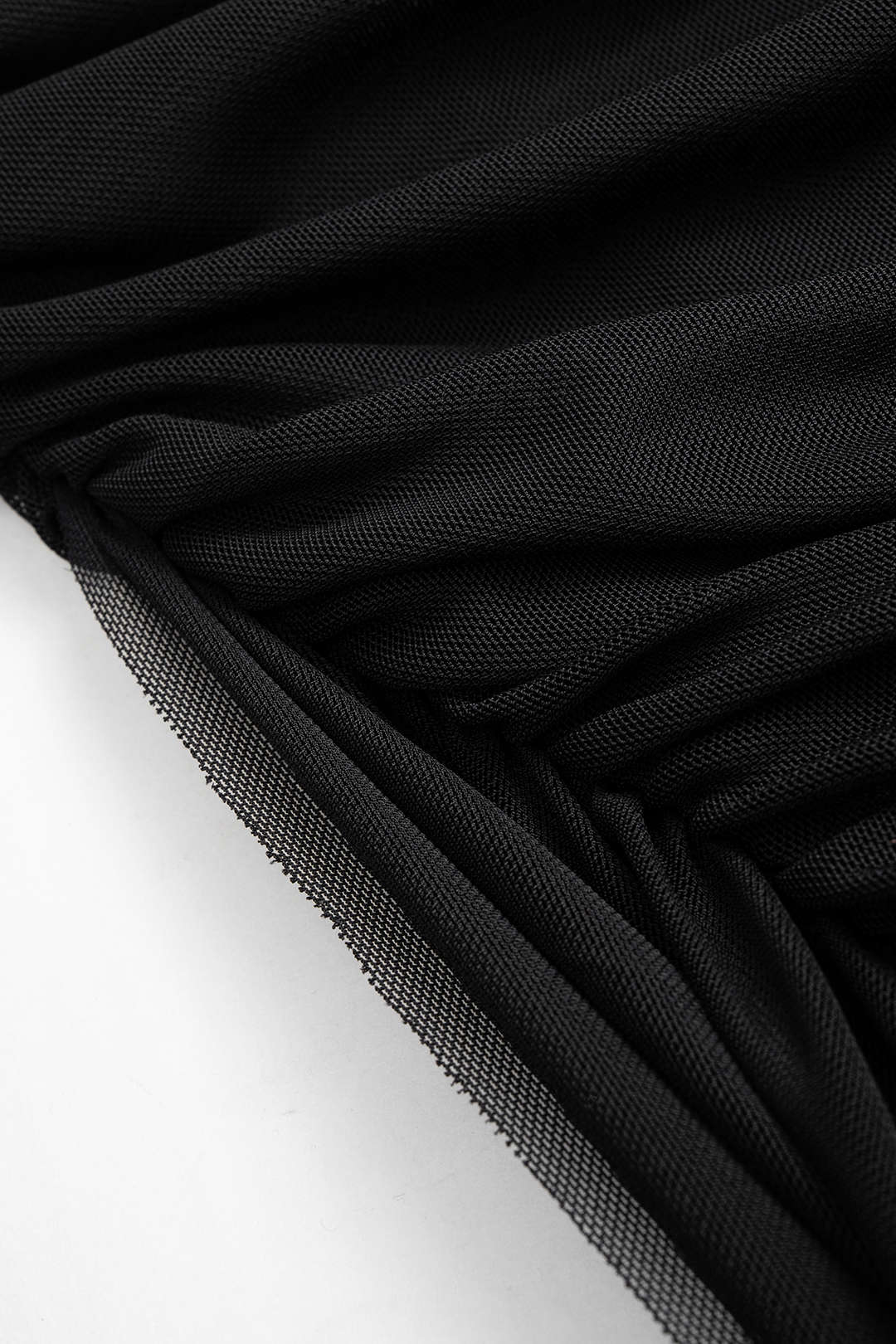 Sheer Mesh Ruched Strapless Midi Dress With Long Sleeve Overlay - Image 3
