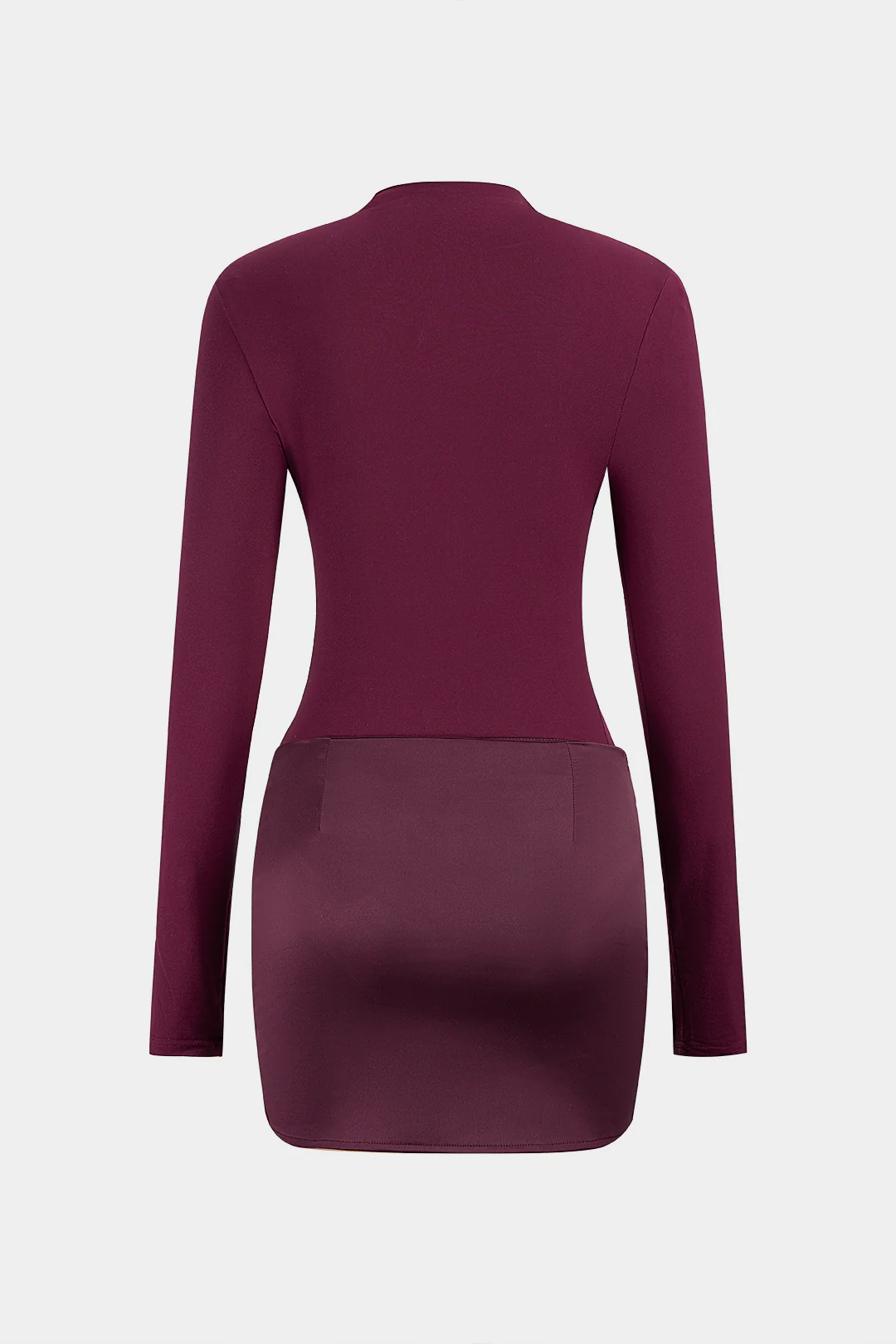 Satin Patchwork Round Neck Long Sleeve Mini Dress - Image 2