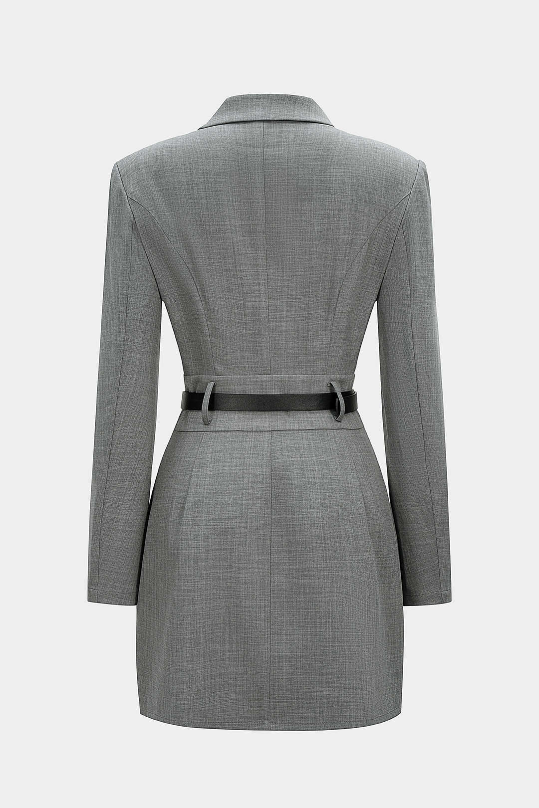 Asymmetrical Notched Lapel Belted Long Sleeve Mini Dress - Image 3