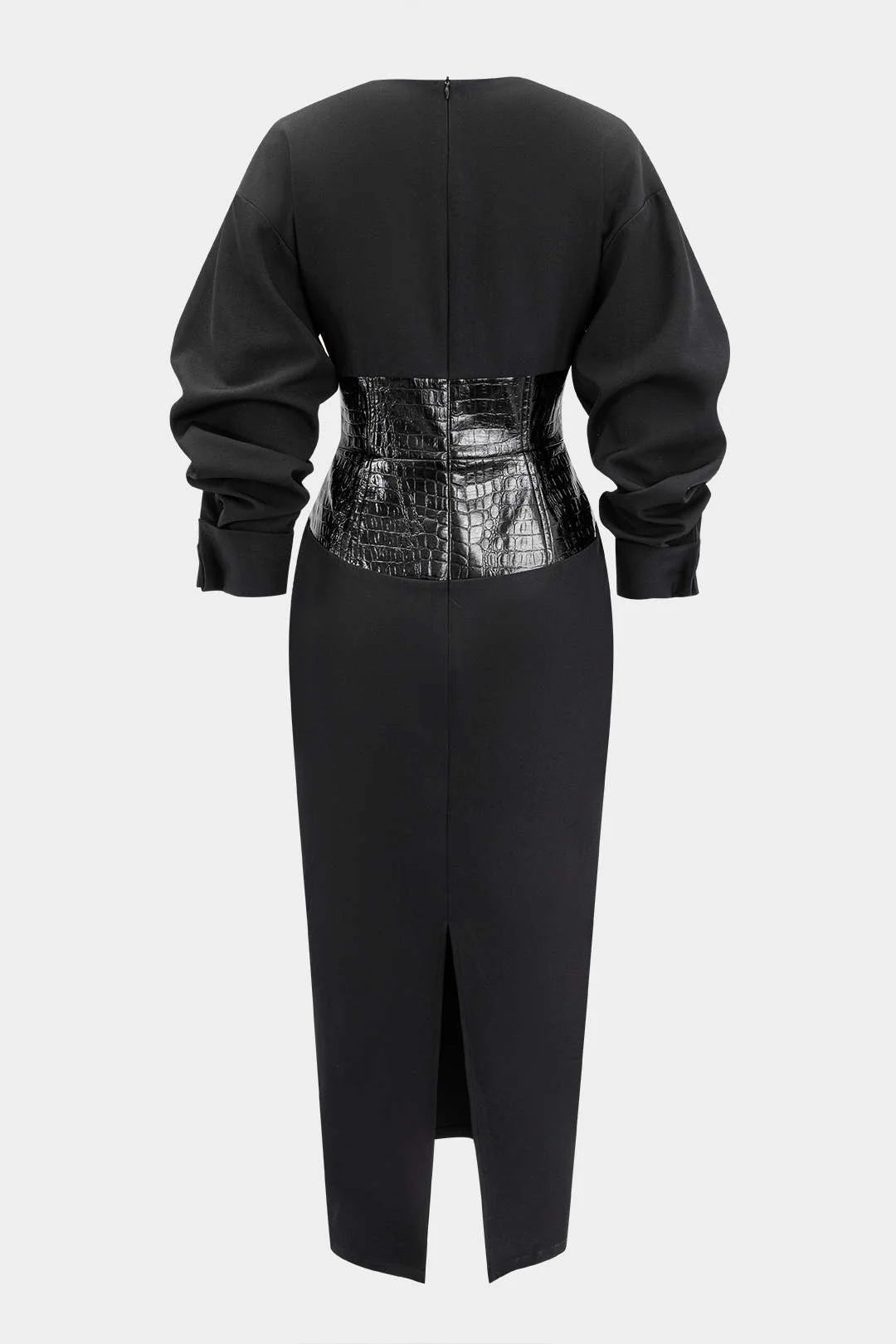 Crocodile Print Faux Leather Patchwork Long Sleeve Maxi Dress - Image 2