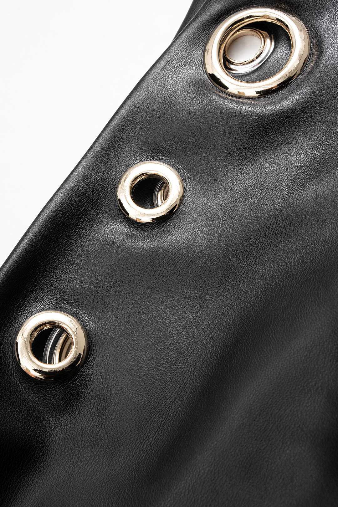 Faux Leather Metallic Eyelet Ruched One Shoulder Mini Dress - Image 3