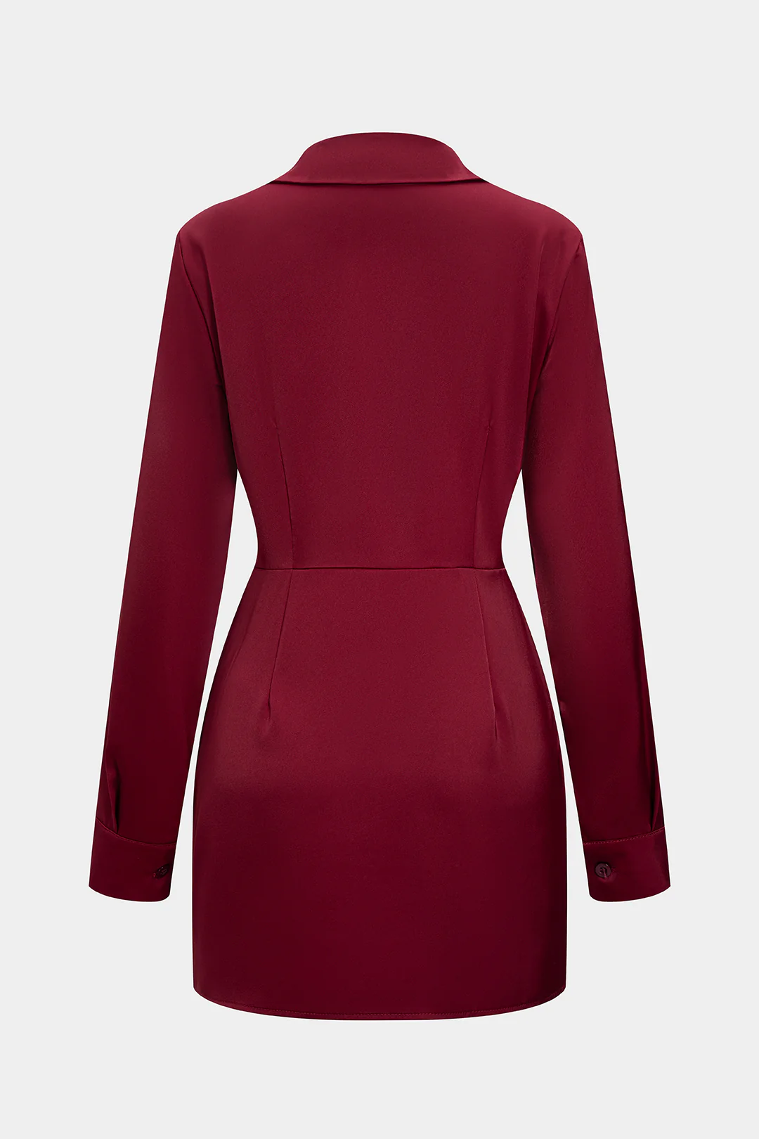 Satin Crossed V-Neck Asymmetrical Ruched Long Sleeve Mini Dress - Image 4