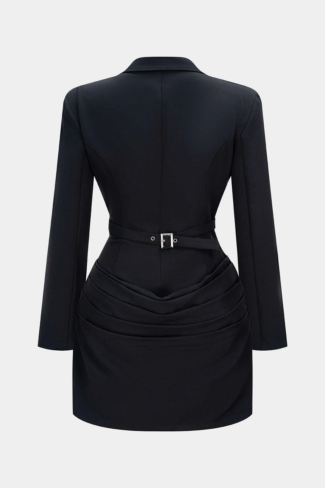 Deep V-Neck Waist-Cinching Ruched Long Sleeve Mini Dress - Image 2