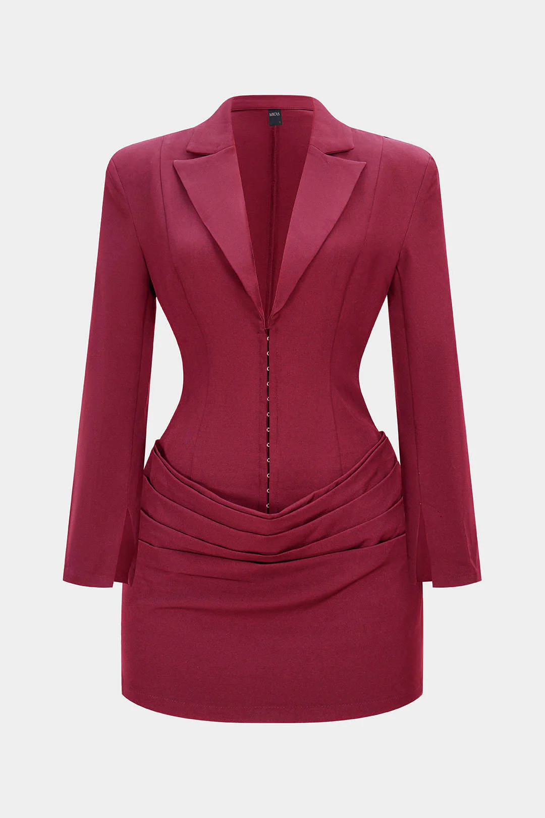 Deep V-Neck Waist-Cinching Ruched Long Sleeve Mini Dress - Image 6