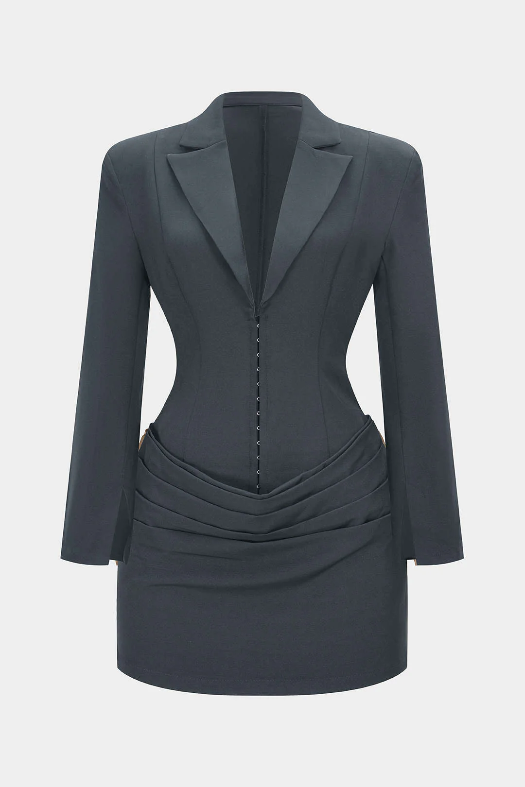 Deep V-Neck Waist-Cinching Ruched Long Sleeve Mini Dress - Image 7