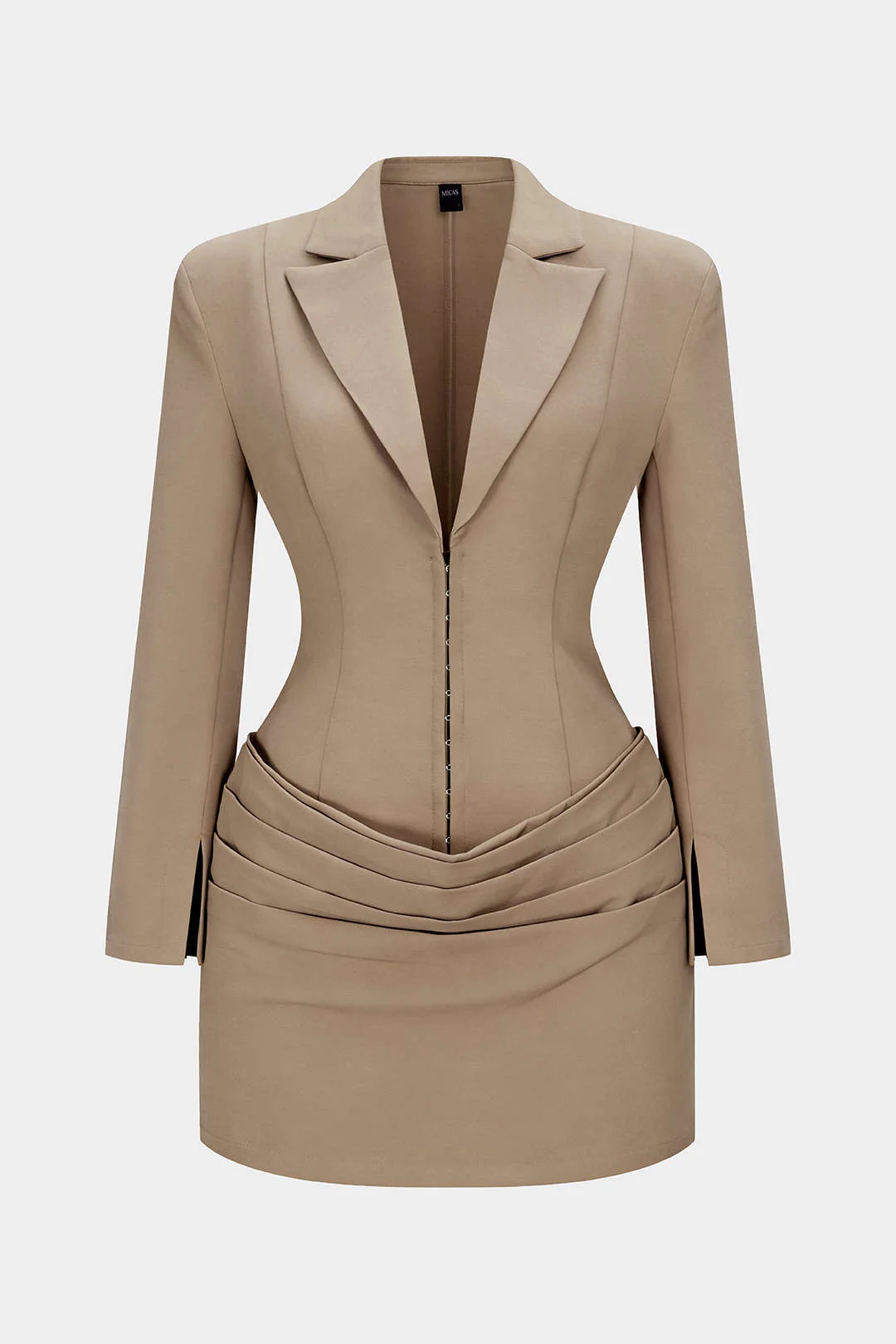 Deep V-Neck Waist-Cinching Ruched Long Sleeve Mini Dress - Image 8