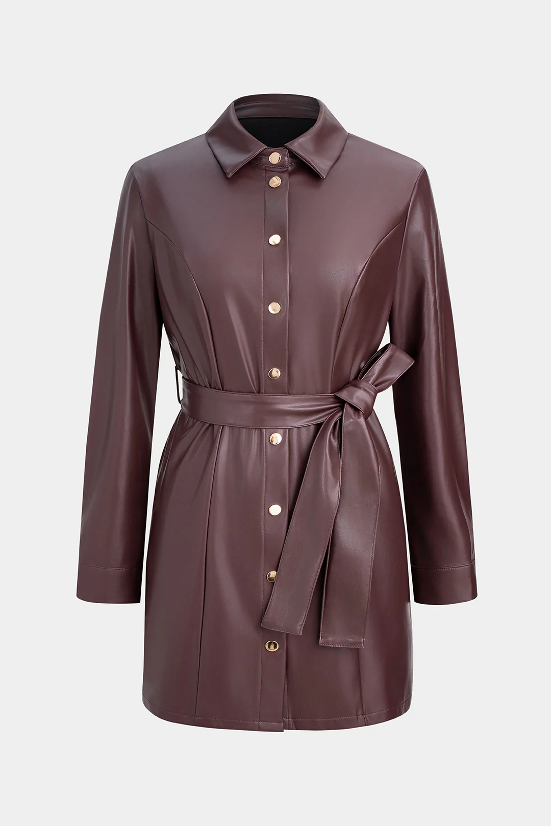 Faux Leather Belted Long Sleeve Mini Dress