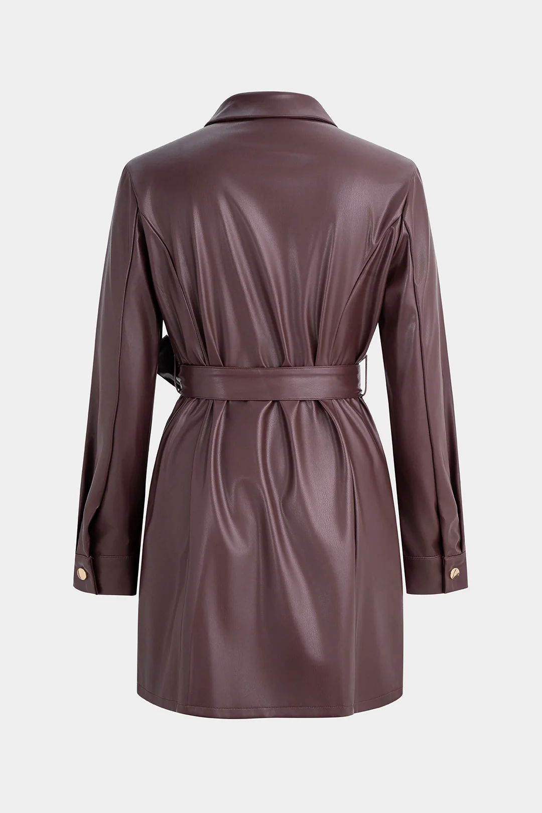 Faux Leather Belted Long Sleeve Mini Dress - Image 2