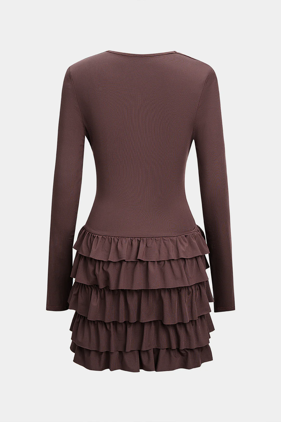 Draped Cowl Neck Ruffle Layered Long Sleeve Mini Dress - Image 2