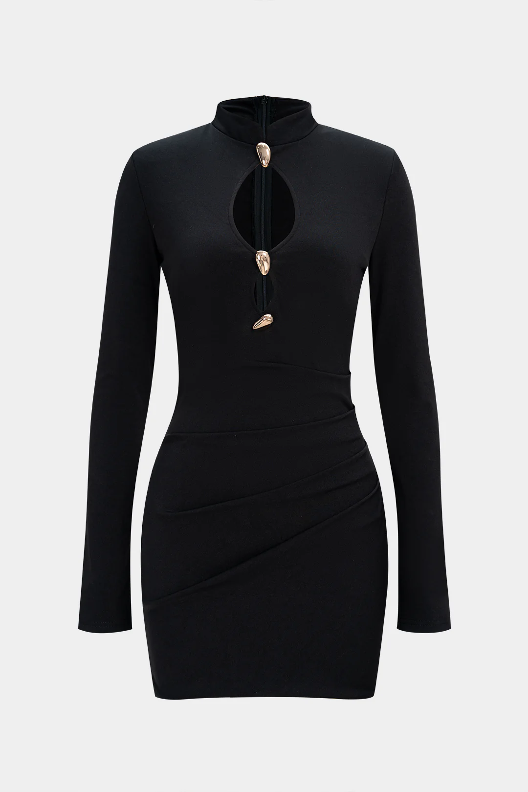 Metallic Decor Cut Out Long Sleeve Mini Dress