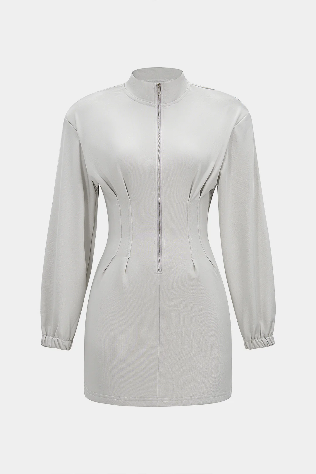Solid Zipper Bodycon Long Sleeve Mini Dress