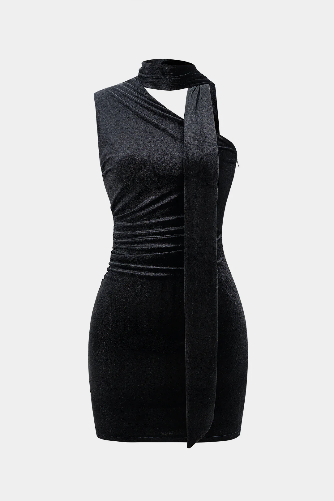Velvet Ruched Scarf Sleeveless Mini Dress